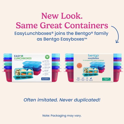 Bentgo Easyboxes - Reusable 5-Compartment Food Containers, Stackable 8-Piece Set, 4 Trays & 4 Lids, BPA-Free Food Storage for Meal Prep, School, & Work; Lunch Boxes w/Patented Design (Jewel Brights)