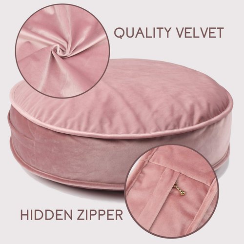 YIUOR Velvet Floor Pillows Round Chair Cushion Couch Throw Pillow Soft Pouf Seat Mattress Bean Bag for Reading Nook Play Room (25.6", Dusty Rose)