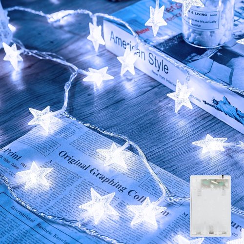 Minetom Star String Lights - 50 LED Battery Operated Fairy Lights, Waterproof 17 ft for Indoor & Outdoor Decor