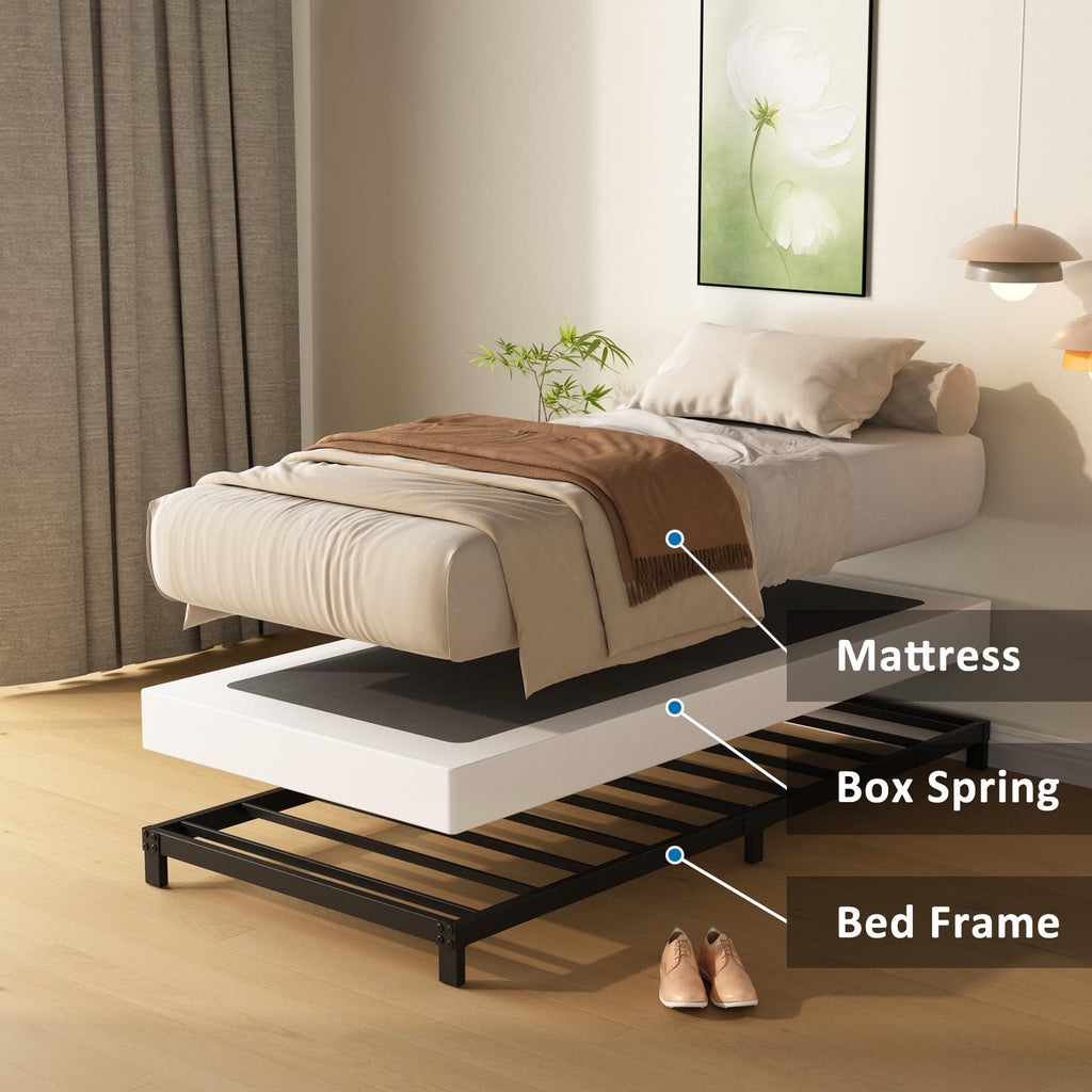 DiaOutro 4 Inch Low Profile Twin Box Spring with Fabric Cover, Heavy Duty Boxsping for Twin Bed, No Noise Mattress Foundation, Strong Metal Frame, Easy Assembly, Black