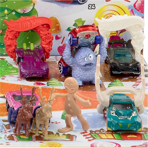Hot Wheels Advent Calendar - 10 Toy Cars & Winter Accessories | 1:64 Scale Vehicles & Clips