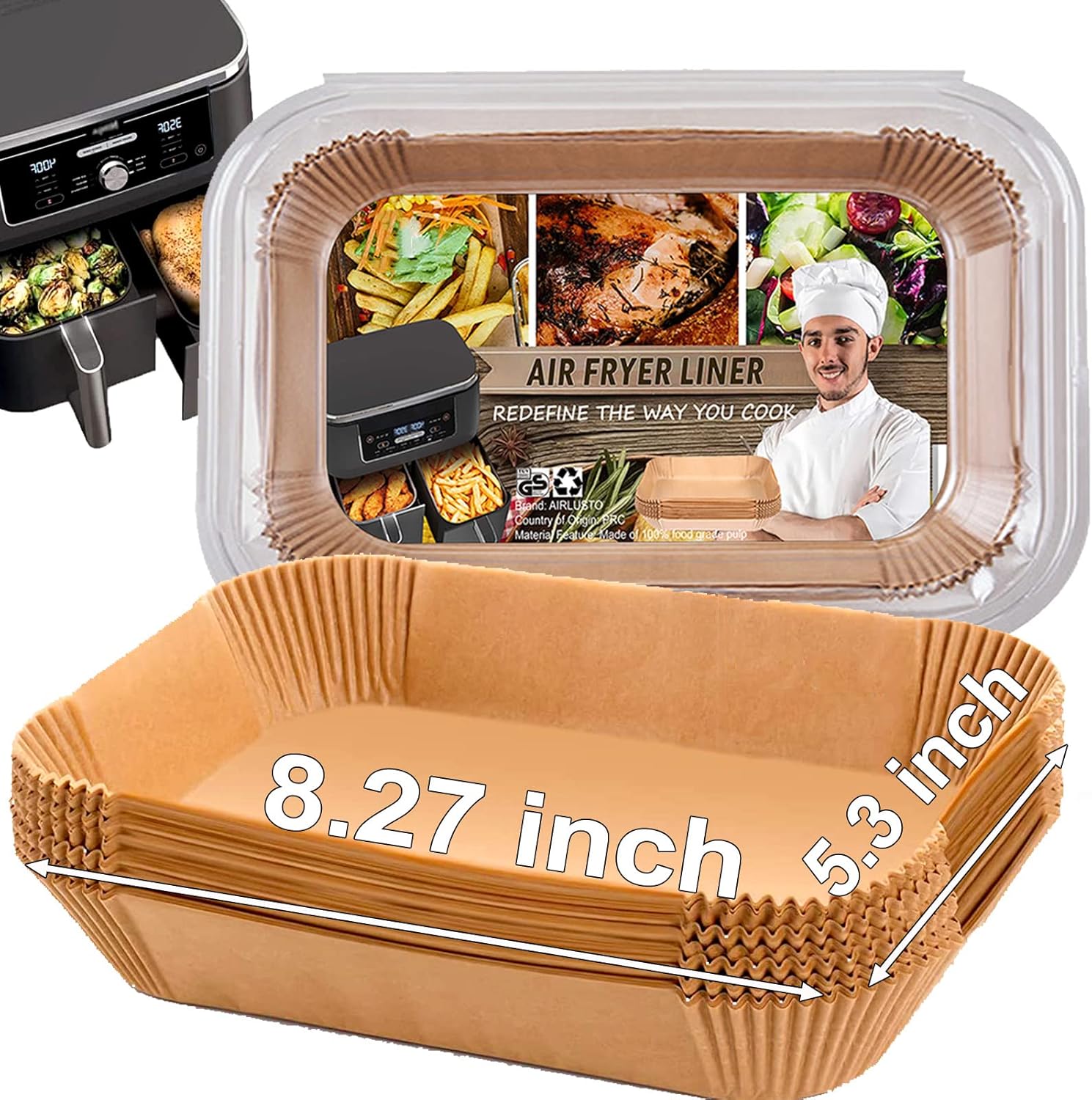 Ninja Foodi Air Fryer Liner - Rectangular Parchment Paper for 8QT & 10QT Baskets | 125 Pcs