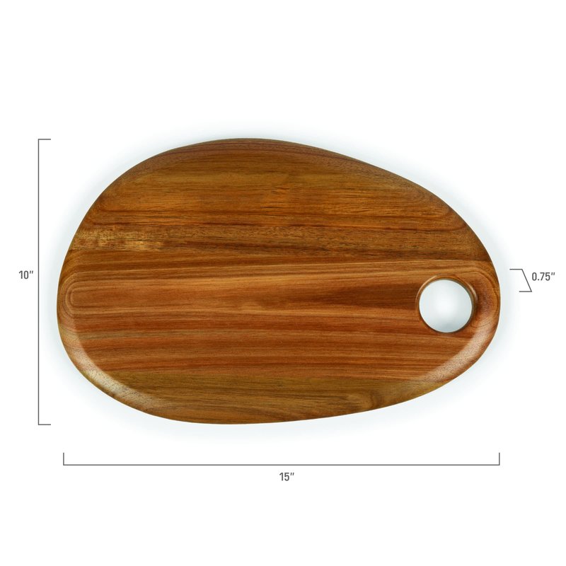 Picnic TIME Pebble Acacia Charcuterie Board 15" x 10", Wood Serving Platter for Food Display, Serving Tray for Party, Cutting Board with Cutout Design, Multi-Purpose Food Tray, (Natural Acacia)