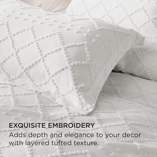 Bedsure Boho Duvet Cover - Soft & Breathable Queen Size Bedding Set | White, Machine Washable, Includes 1 Duvet Cover (90"x90") & 2 Pillow Shams
