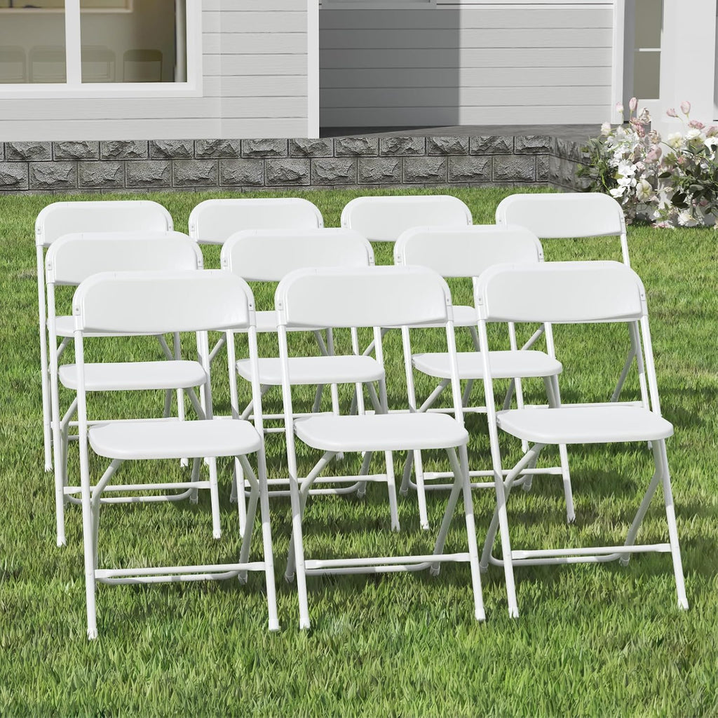Skiennix 10-Pack White Folding Chairs - Lightweight, Portable Design | 350lb Capacity for Events & Parties