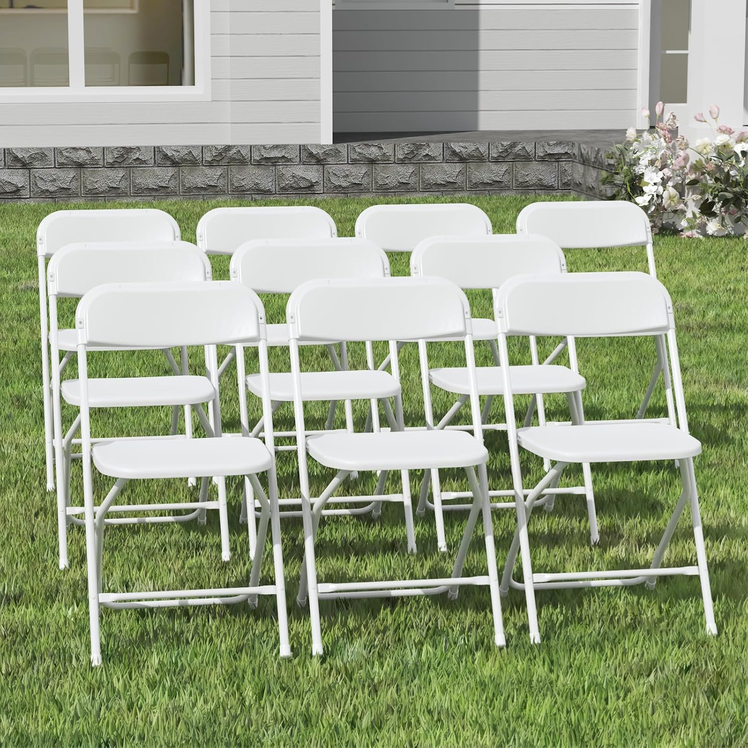 Skiennix 10-Pack White Folding Chairs - Lightweight, Portable Design | 350lb Capacity for Events & Parties