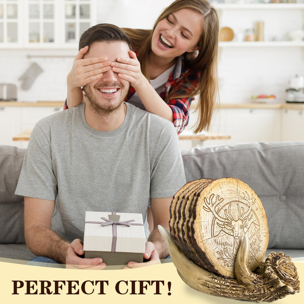 Deer Antler Western Coasters Set of 6 - Rustic Cabin & Hunting Decor, Handmade Resin Coaster with Anti-Scratch Bottom for Coffee Table, Deer Decor for Home