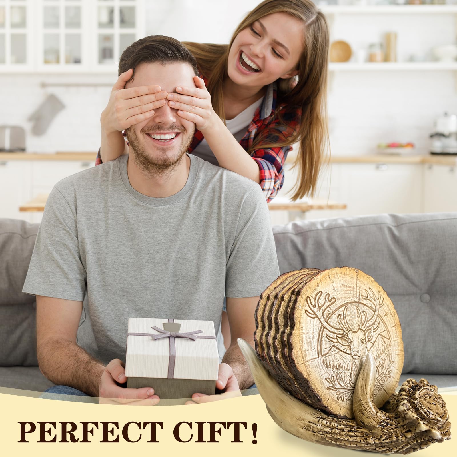 Deer Antler Western Coasters Set of 6 - Rustic Cabin & Hunting Decor, Handmade Resin Coaster with Anti-Scratch Bottom for Coffee Table, Deer Decor for Home