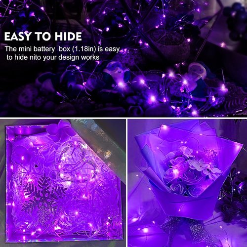 AIKEI 24 Pack LED Fairy Lights - Waterproof 7 Feet String Lights for Wedding, Party, & Garden Decor - Purple