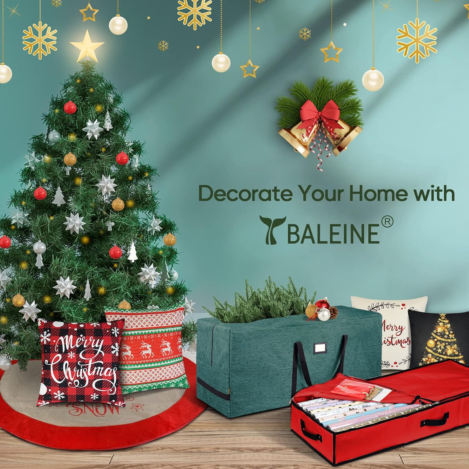 BALEINE Gift Wrap Storage Organizer - 40" Durable 600D Oxford Fabric with Flexible Partitions | Green