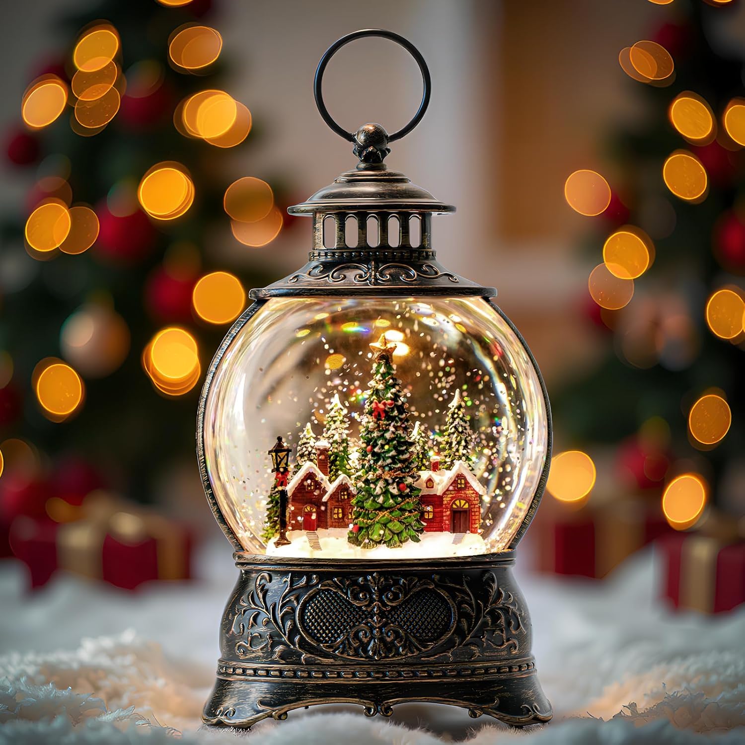 Regine Switzerland Christmas Snow Globe Lantern - Musical Water Lantern with Timer & USB/Battery Operated | Festive Holiday Decor