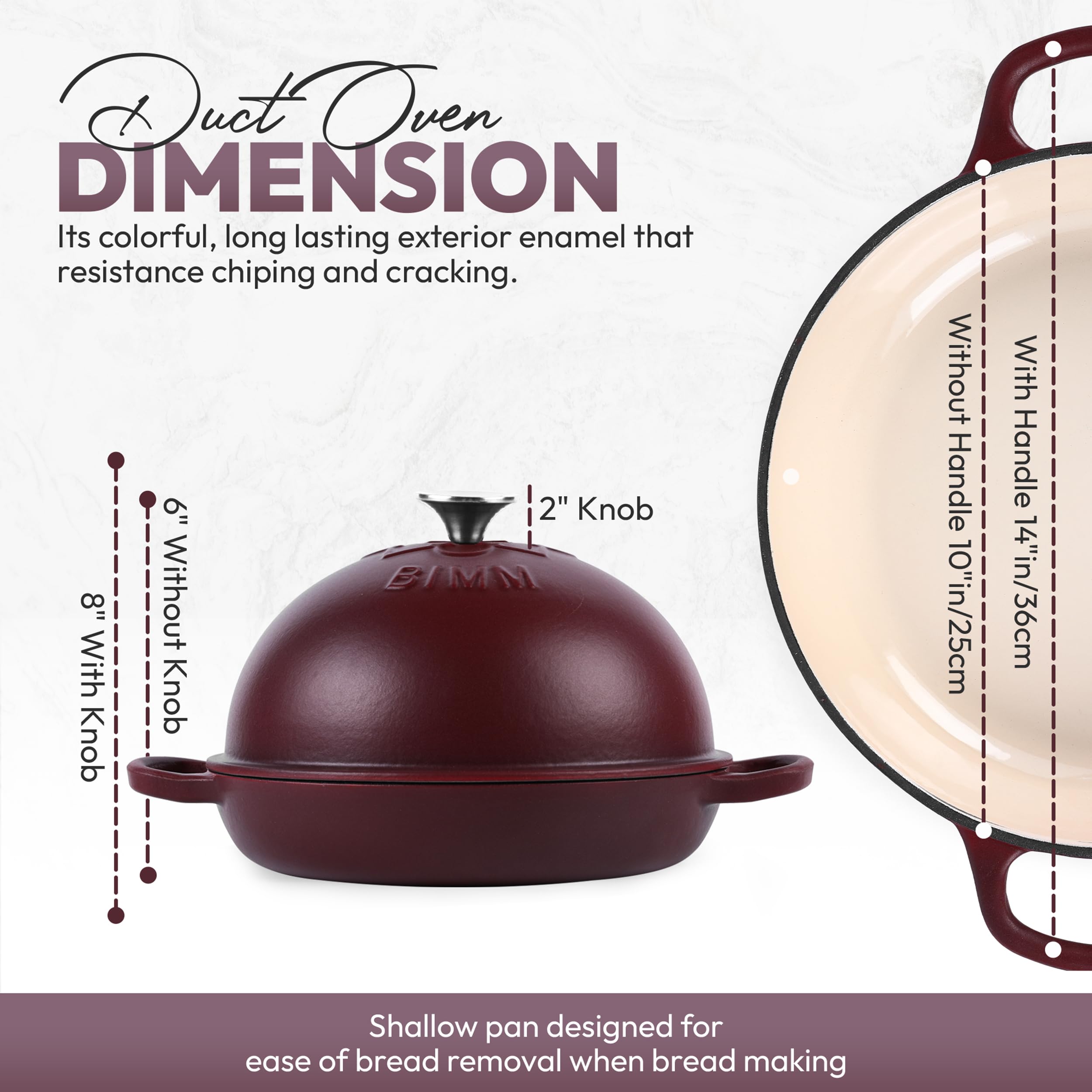 BIMM Cookware Cast Iron Dutch oven Pot with Lid for Sourdough Bread Baking – Versatile Bread Oven with Non-Stick Enamel Coating, Matte Finishing, Exquisite Embossed Pattern & Ergonomic Handles