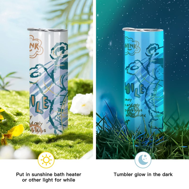 AGH 8 Pack Sublimation Tumblers Glow in the Dark,20 oz Double Wall Vacuum Insulated Luminous Skinny Tumbler with Straw and Lid for Cold and Hot Drinks,White to Blue and White to Green