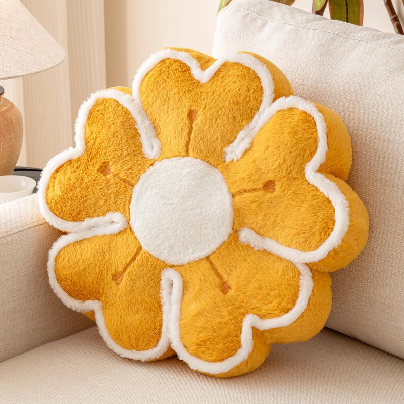 Znhinery Flower Shaped Decorative Throw Pillow Cushion for Bed Couch, Cute Flower Plush Throw Pillows Home Decor Floor Pillow Seating Cushions (Dark Yellow, 13.7 Inches)
