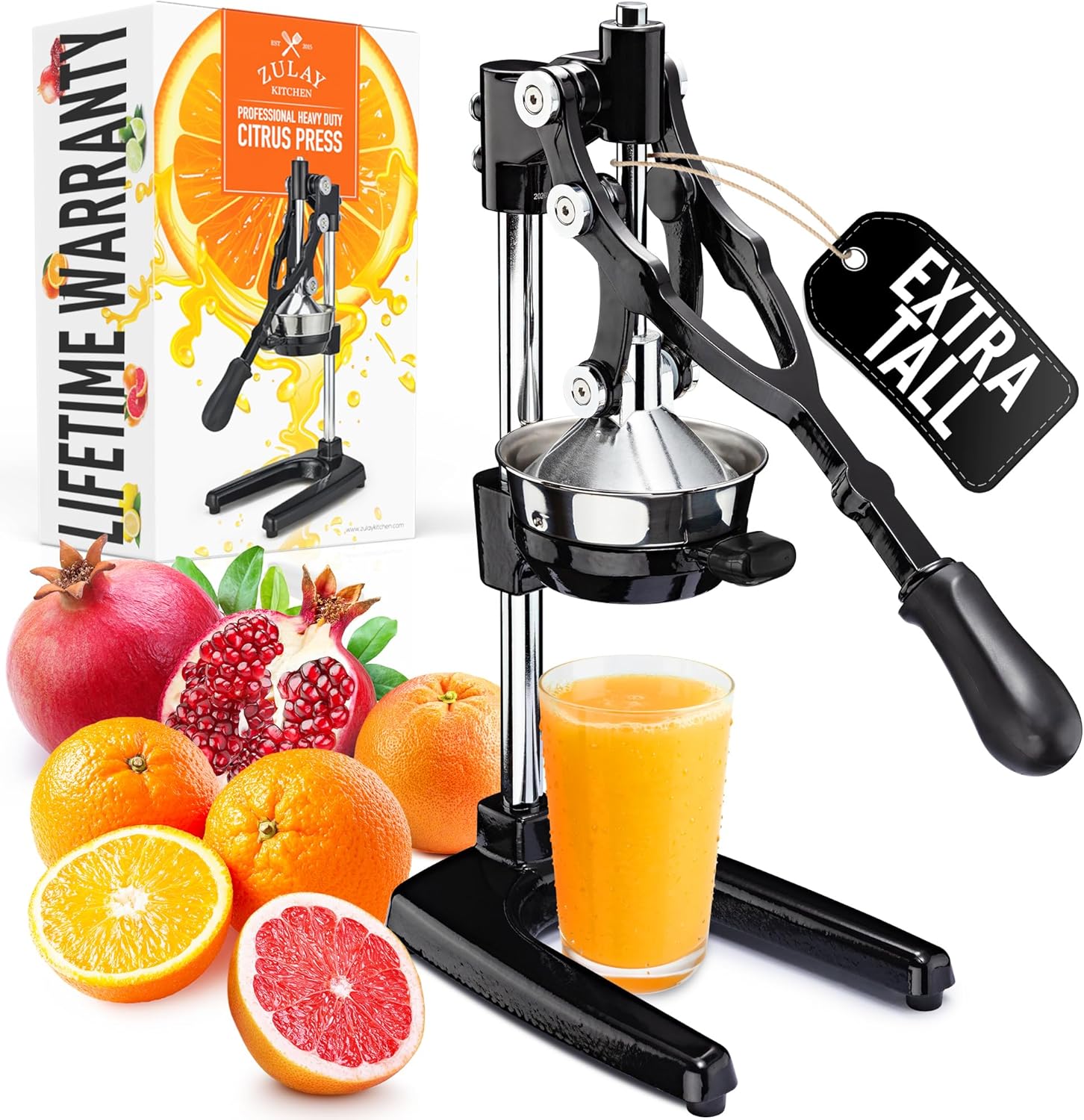 Zulay Kitchen Extra Tall Citrus Press | Manual Juicer for Orange Juice - Fits Tumblers & Tall Glasses