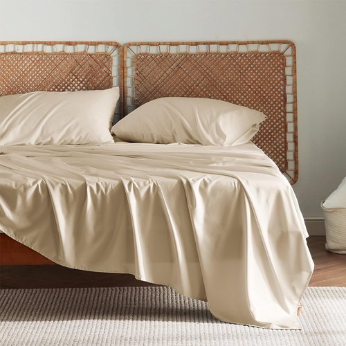 Bedsure Cooling Bed Sheets - Rayon from Bamboo, Breathable & Soft | Full Size, Deep Pocket Up to 16 Inches, Beige