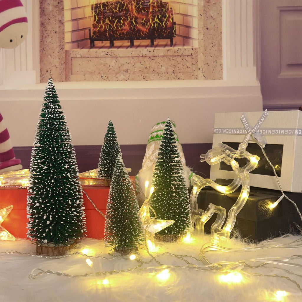 Skiennix Mini Christmas Tree - Small Pine Tabletop Decor with Wooden Bases | Green - Set of 4