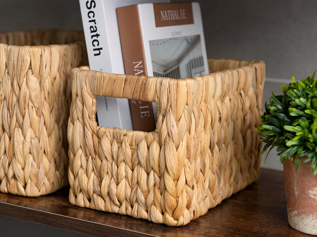 StorageWorks Wicker Baskets - Handwoven Water Hyacinth with Built-in Handles for Bathroom Organization - Medium & Small, 2 Pack