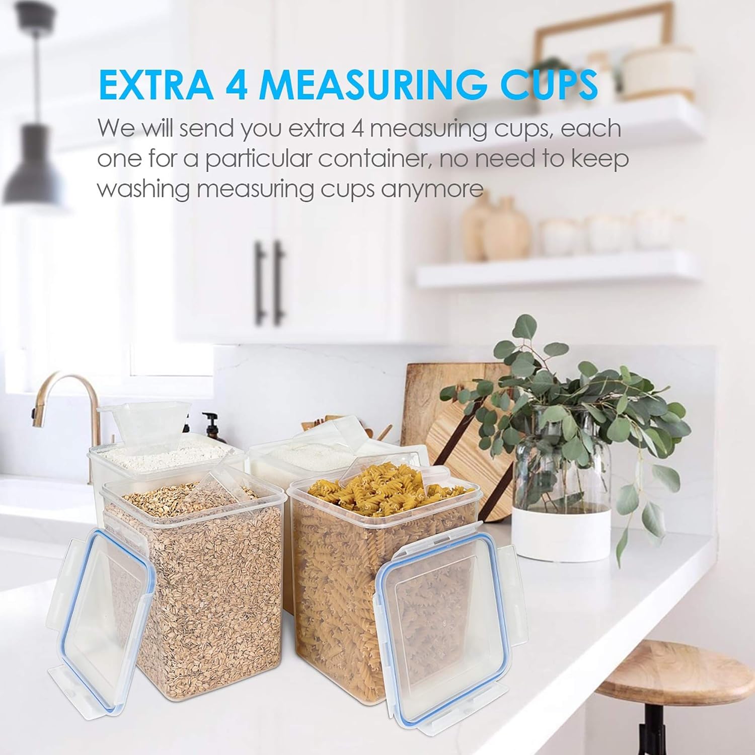 Vtopmart Large Food Storage Containers - 5.2L BPA-Free Plastic Airtight Canisters | 4-Pack with Lids & Labels, Blue