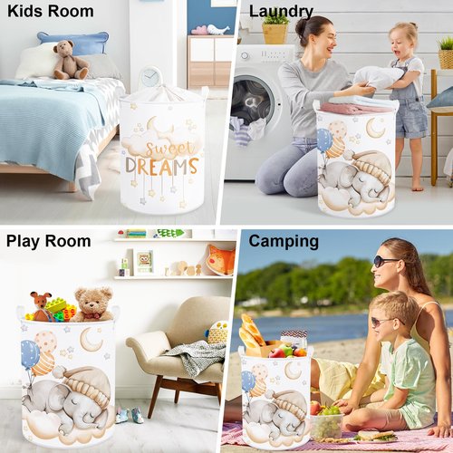 Clastyle Sleeping Animal Baby Laundry Hamper Kid Storage Basket Boys Girls Gift Toy Box Collapsible Clothes Organizer Nursery Bin for Bedroom,Elephant,36 * 45 cm