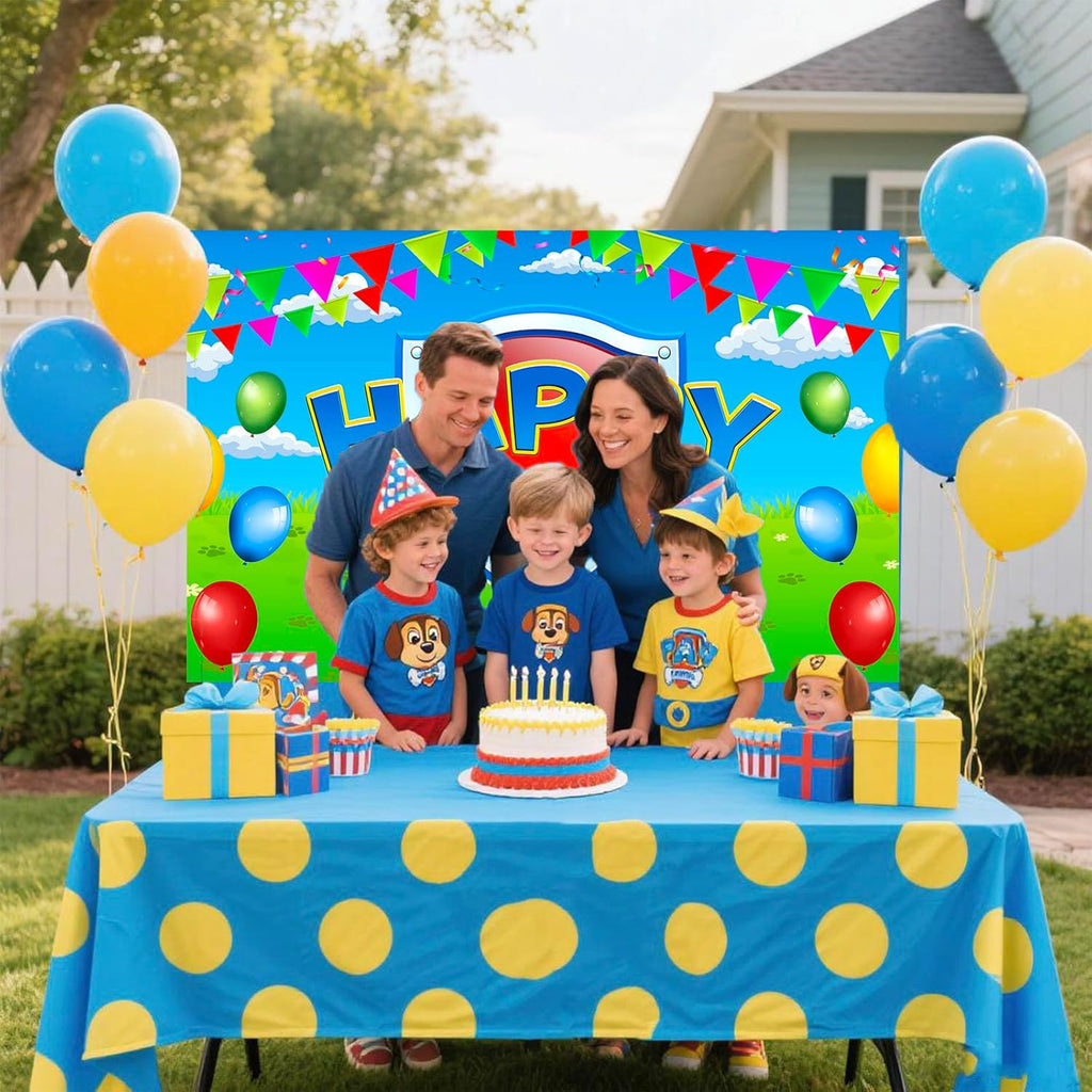 Paw Birthday Party Decorations - 70in X 43in Blue Dog Photo Backdrop for Kids' Room & Baby Showers
