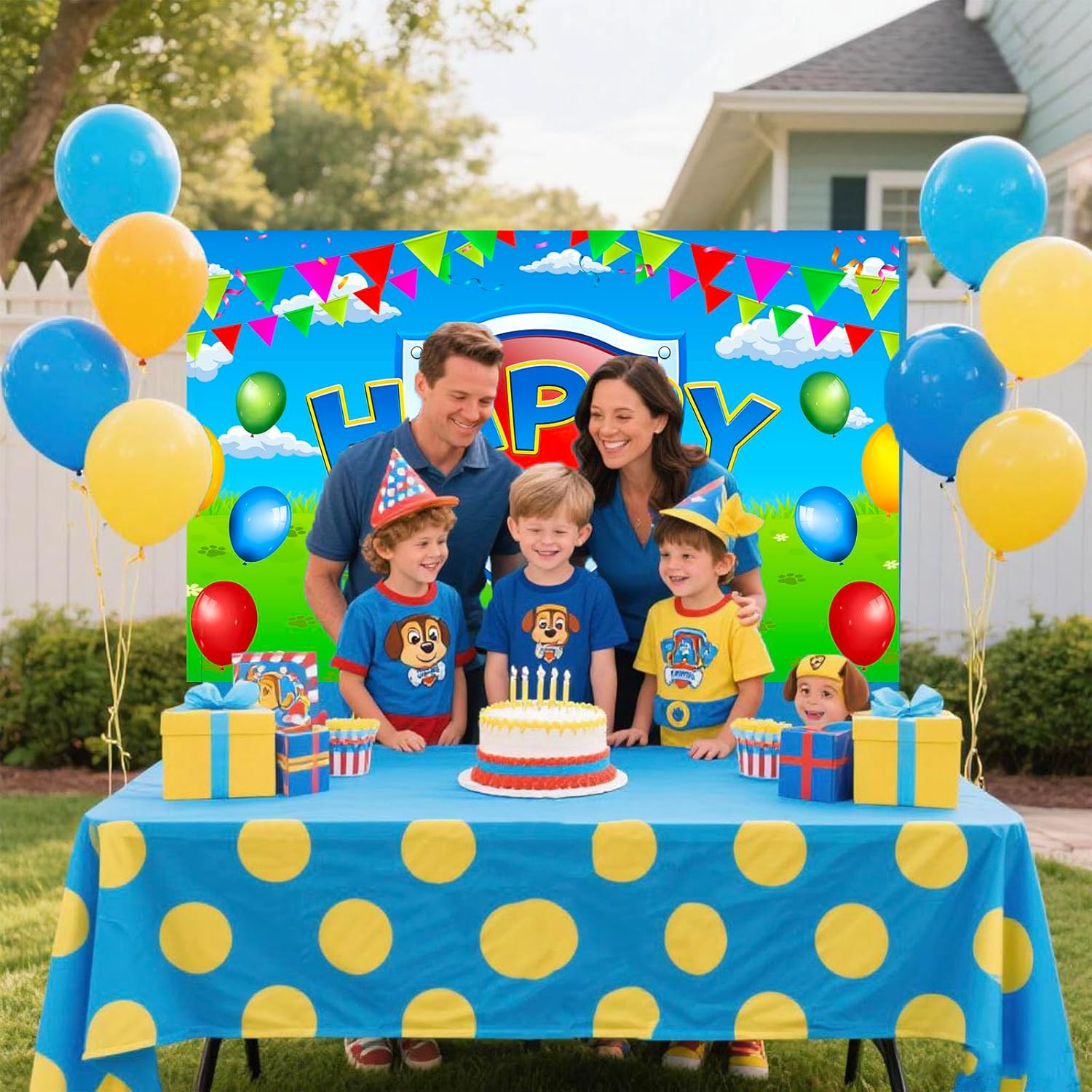 Paw Birthday Party Decorations - 70in X 43in Blue Dog Photo Backdrop for Kids' Room & Baby Showers