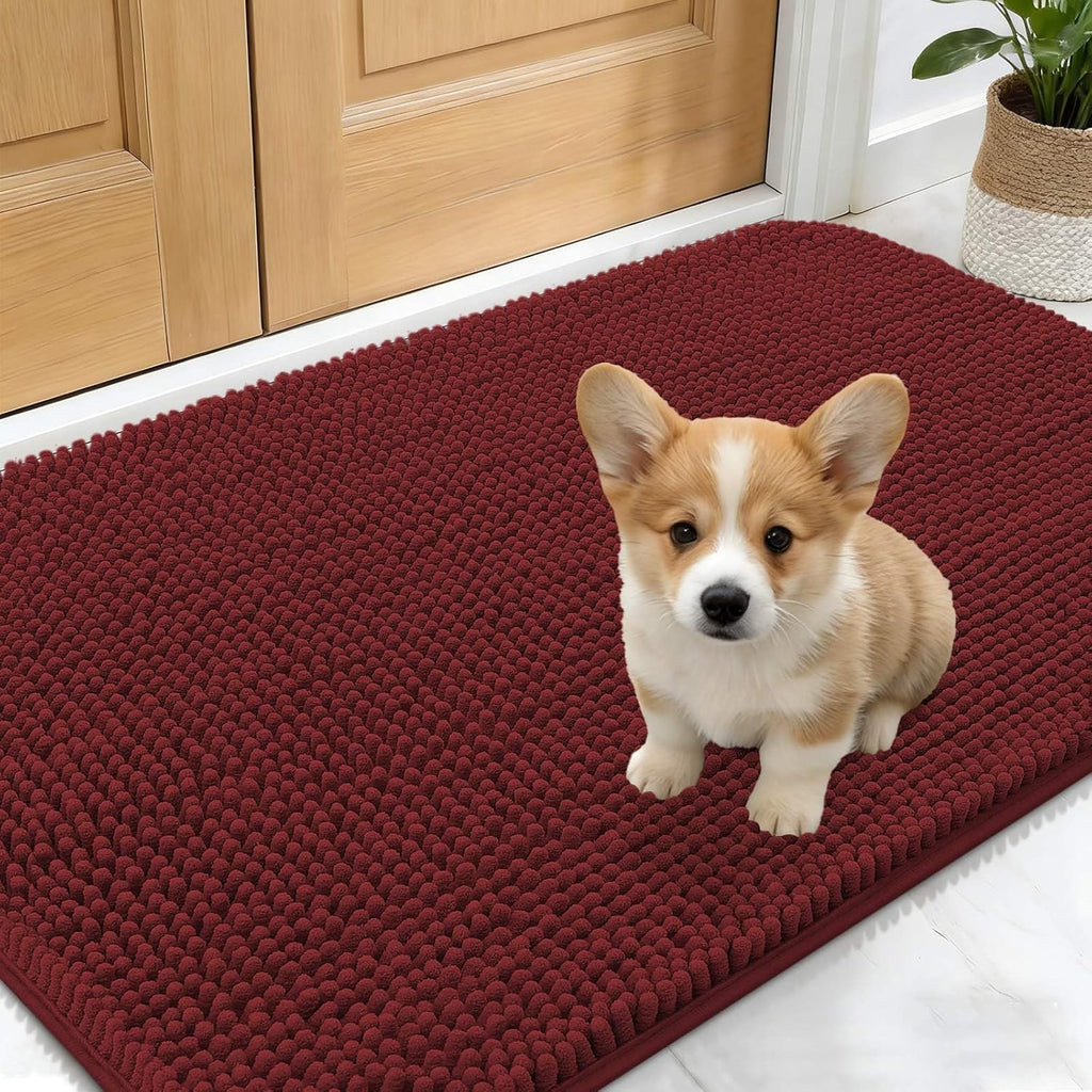 OLANLY Dog Door Mat - Absorbent Non-Slip Washable Doormat for Muddy Paws | 24x16, Quick Dry Chenille, Caramel Russet