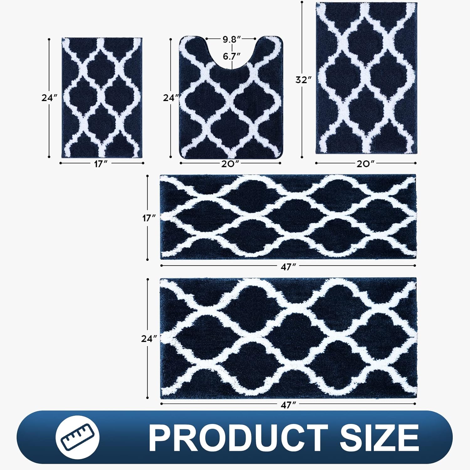 OLANLY Bathroom Rugs - Soft, Absorbent Microfiber Non-Slip Mats | 30x20 Navy Shaggy Shower Carpet