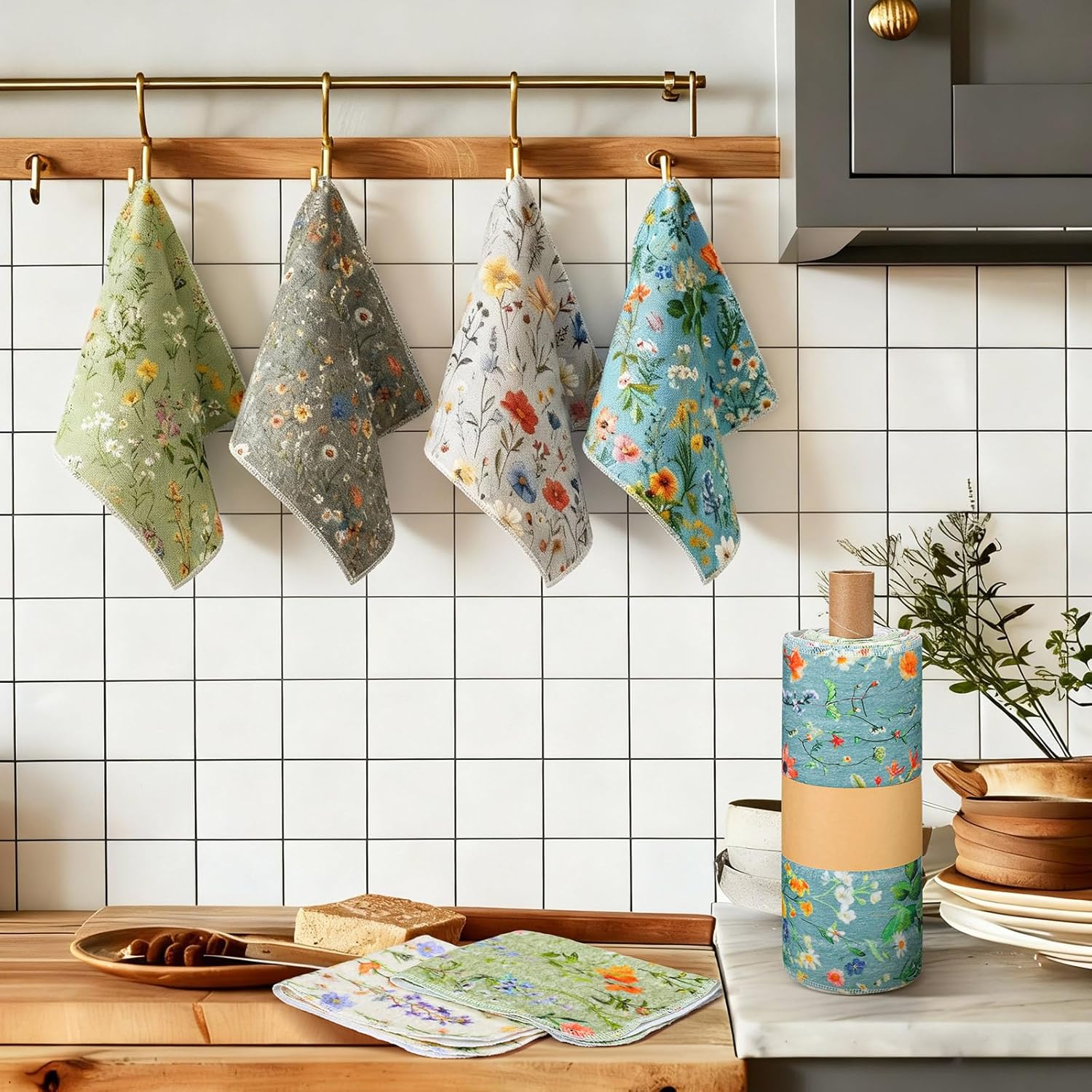 Redbaker Reusable Paper Towels - 36 Pcs Washable Cotton Kitchen Napkins | Eco-Friendly Flower Design