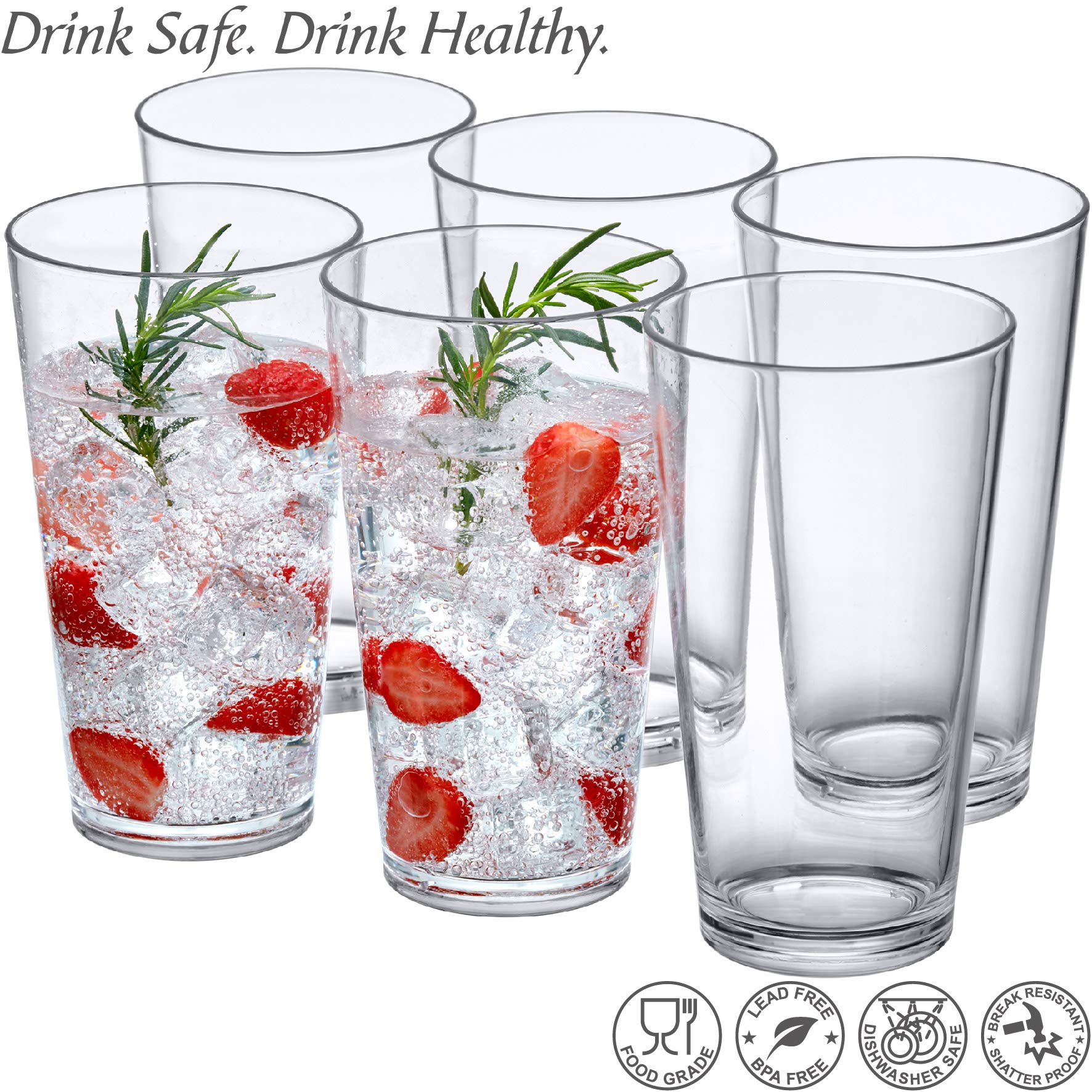 Amazing Abby - Serenity - 30-Ounce Plastic Tumblers (Set of 6), Iced-Tea Drinking Glasses, All-Clear Reusable Cups, Stackable, BPA-Free, Shatter-Proof, Dishwasher-Safe