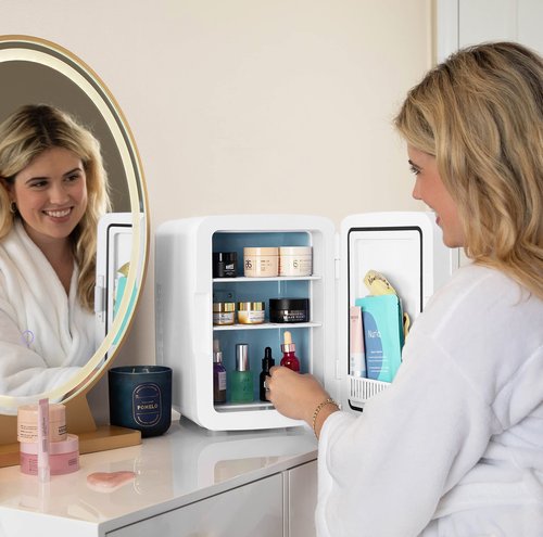 Cooluli 10L Mini Fridge for Bedroom, Car, Office Desk & Dorm - Portable Thermoelectric Cooler & Warmer for Food, Drinks, Skincare - AC/DC Refrigerator with Glass Front, Black