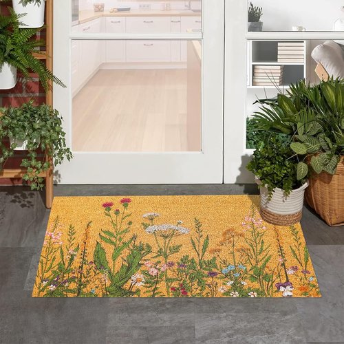 FYSUIMU Vintage Wildflower Coir Doormat - Non-Slip Retro Floral Welcome Mat | 16.5 x 29 Inch