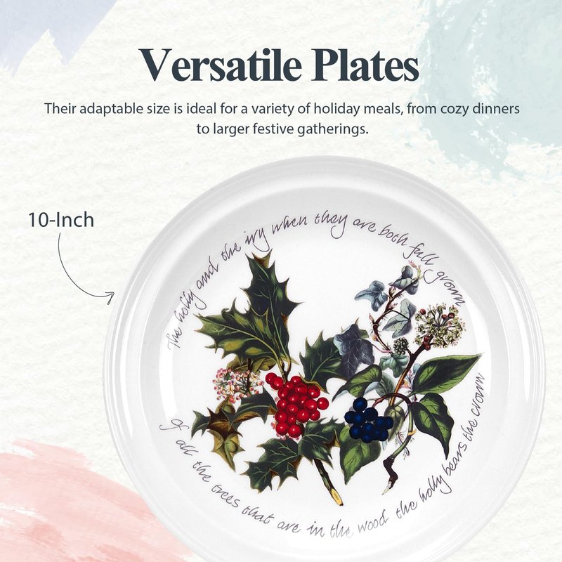 Portmeirion Holly and Ivy 10-inch Christmas Dinner Plates (Set of 4) - Festive Tableware, Beautiful Holly Motif - Microwave, Dishwasher, Freezer, Oven Safe - Holiday Dining & Seasonal Entertaining