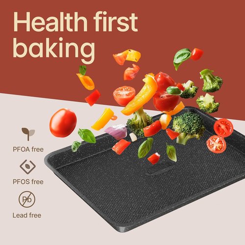 BAKKEN Nonstick Baking Pans Set - 3 Sizes with Diamond Texture Bottom, Oven Safe Up to 450°F | Gray Marble