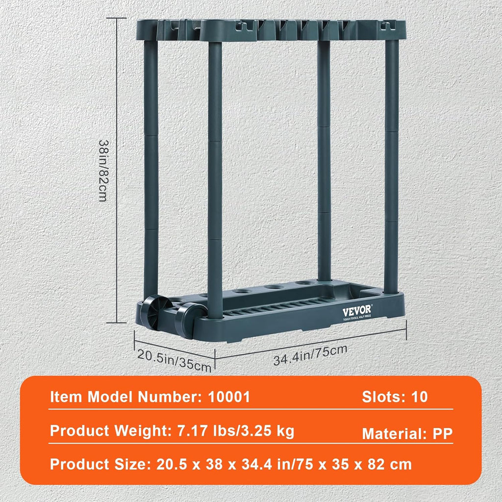 VEVOR Garden Tool Organizer - 10 Slot Yard Tool Rack for Garage Storage | Holds Long-Handled Tools