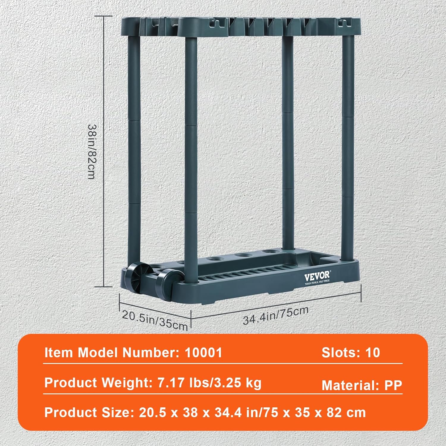 VEVOR Garden Tool Organizer - 10 Slot Yard Tool Rack for Garage Storage | Holds Long-Handled Tools