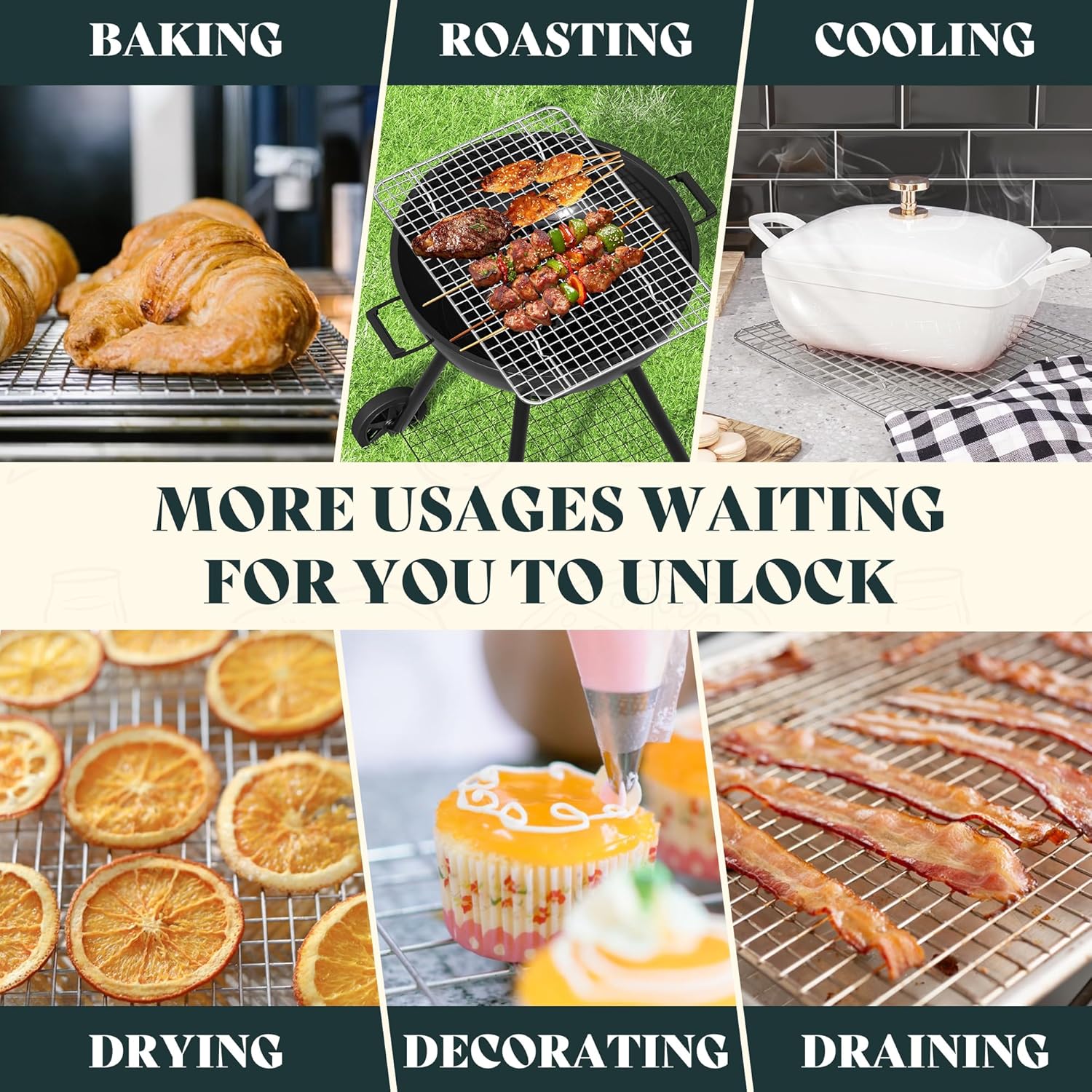 Premium Stainless Steel Cooling Racks by [Brand Name] - Heavy Duty, Oven Safe, Fits Quarter Sheet Pan - Set of 2