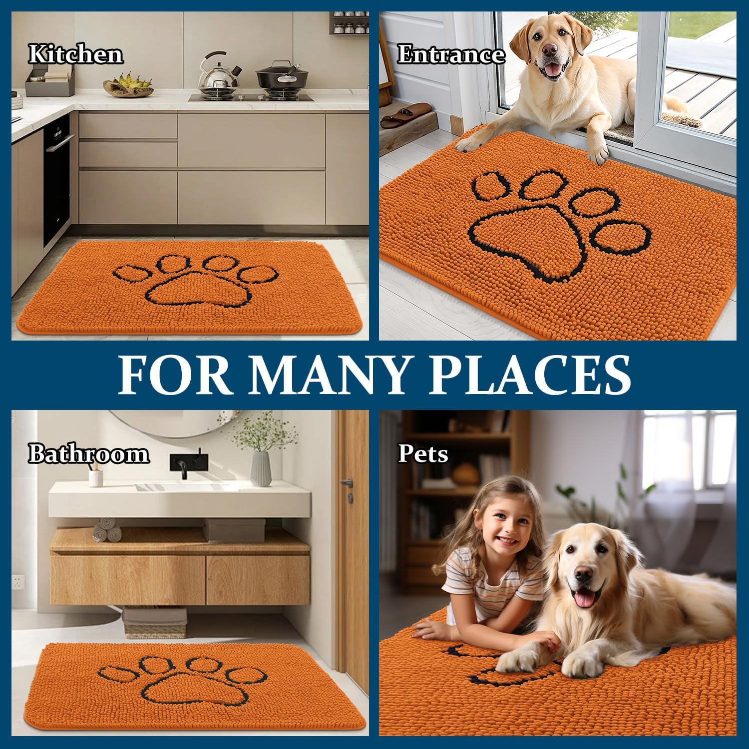 OLANLY Dog Door Mat - Absorbent Non-Slip Mud Mat for Paws | 30x20 Paw Print Design, Quick Dry Clay
