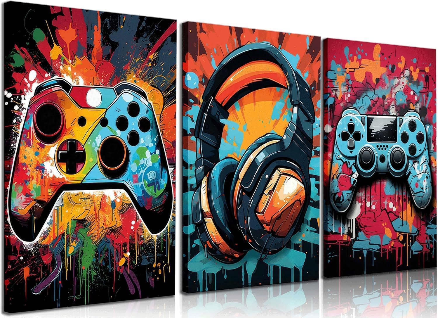 Skiennix Retro Video Game Wall Art - Colorful Neon Gamepad Canvas Prints | 12x16in for Kids' Rooms