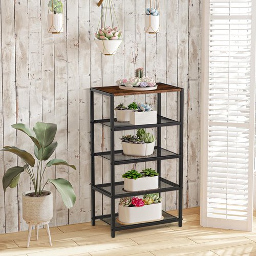 RUNJIMY Narrow Shoe Rack for Front Door Entrance, Entryway, and Closet Shoe Organizer with 4 Sturdy Metal Mesh Shelves and Wooden Top, Holds 10 Pairs, Ideal for Storage or Display