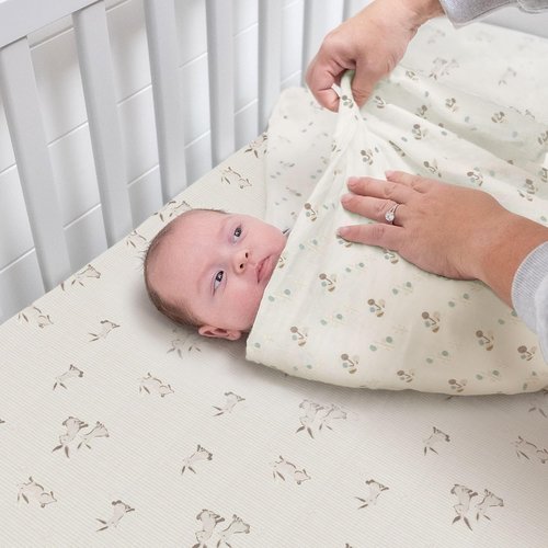 Crane Baby Organic Cotton Crib Sheet - Soft, Breathable, Gender Neutral Bunny Design