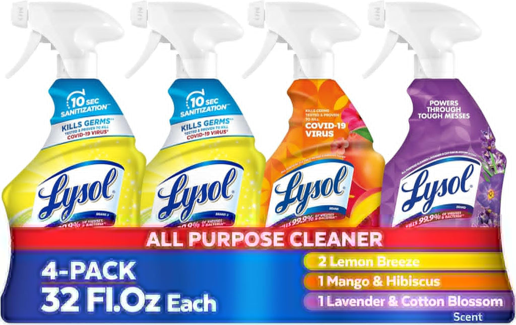 Lysol All-Purpose Cleaner Spray - Multi-Purpose Disinfectant for Kitchen & Bathroom | Lemon Breeze, 32oz (Pack of 4)