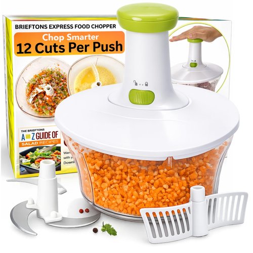 Brieftons Express Manual Food Chopper: 6.8-Cup, Hand Chopper Vegetable Cutter to Chop Veggies, Fruits, Herbs, Garlic Onion Chopper for Salsa, Salad, Pesto, Hummus, Guacamole, Coleslaw, Indian Cooking