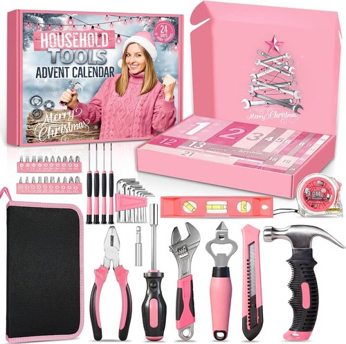 Household Tool Advent Calendar - 24-Day Pink Countdown for Women & Girls | Perfect DIY Gift for Christmas