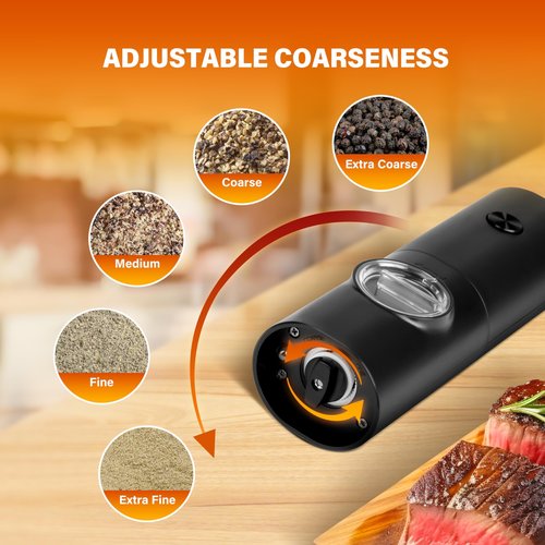 Simple Deluxe Electric Salt and Pepper Grinder Set, One Hand Adjustable Coarseness, Battery Powered, Seasoning Tools for Kitchen, Dining or Gifts, Black