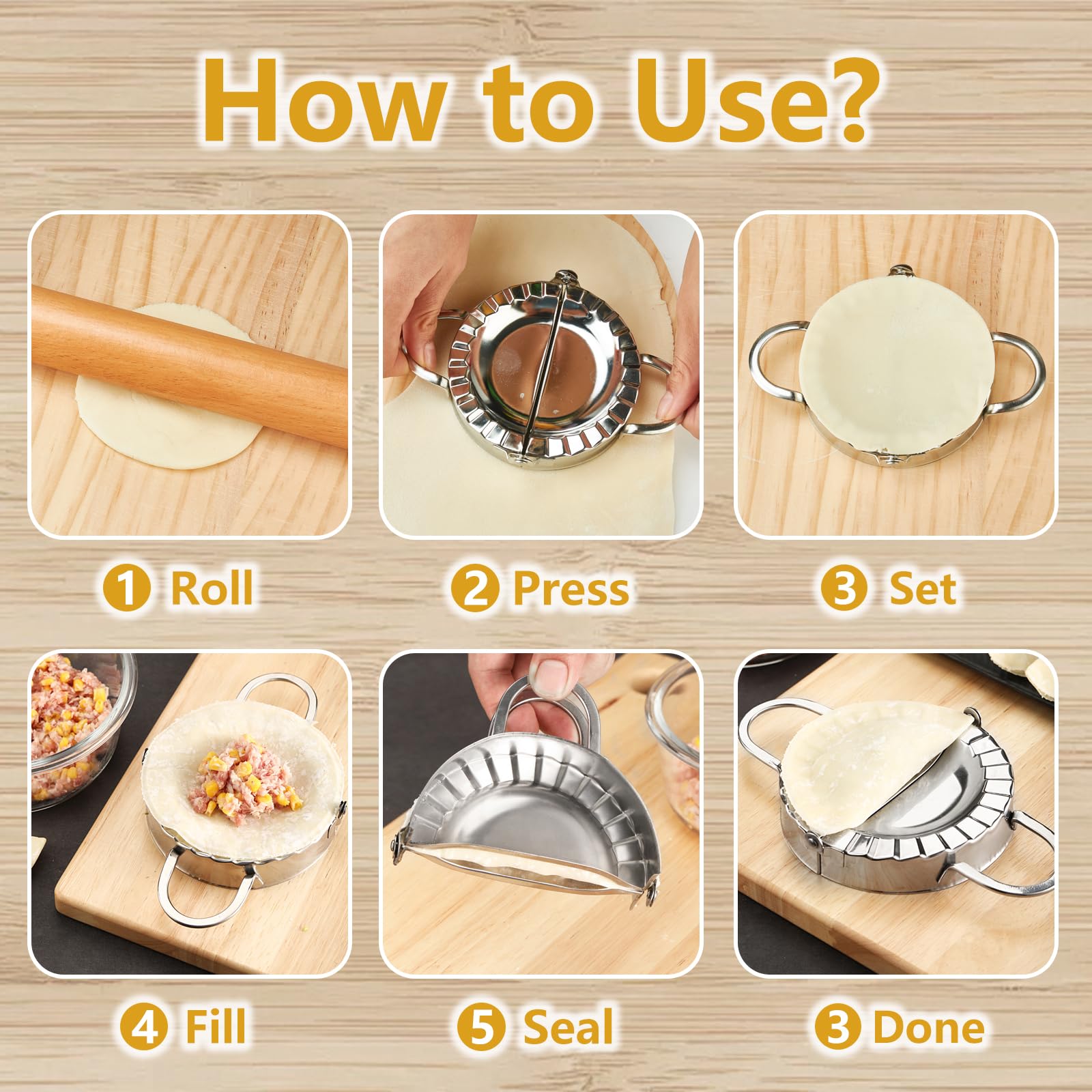 YMOXYI 3-in-1 Dumpling Press, Pierogi Maker, and Empanada Maker Press, 304 Stainless Steel with 3 Sizes (4”, 5”, 6”) for Homemade Dumplings, Pastries and Empanada Mold Manual Pasta Makers