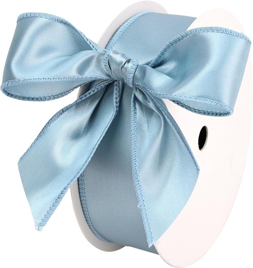 French Blue Wired Satin Ribbon - 1.5 Inch, 25 Yards for Gift Wrapping, Baby Showers & Weddings