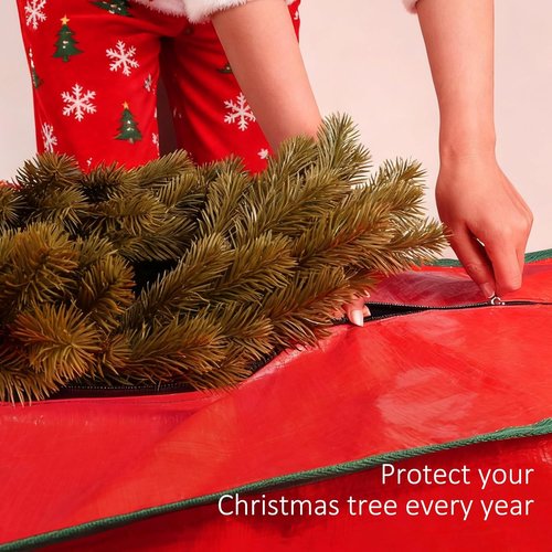FUCDTEFC Christmas Tree Storage Bag - Heavy Duty 7.5 Ft Waterproof Container with Reinforced Handles & Dual Zippers (Red)
