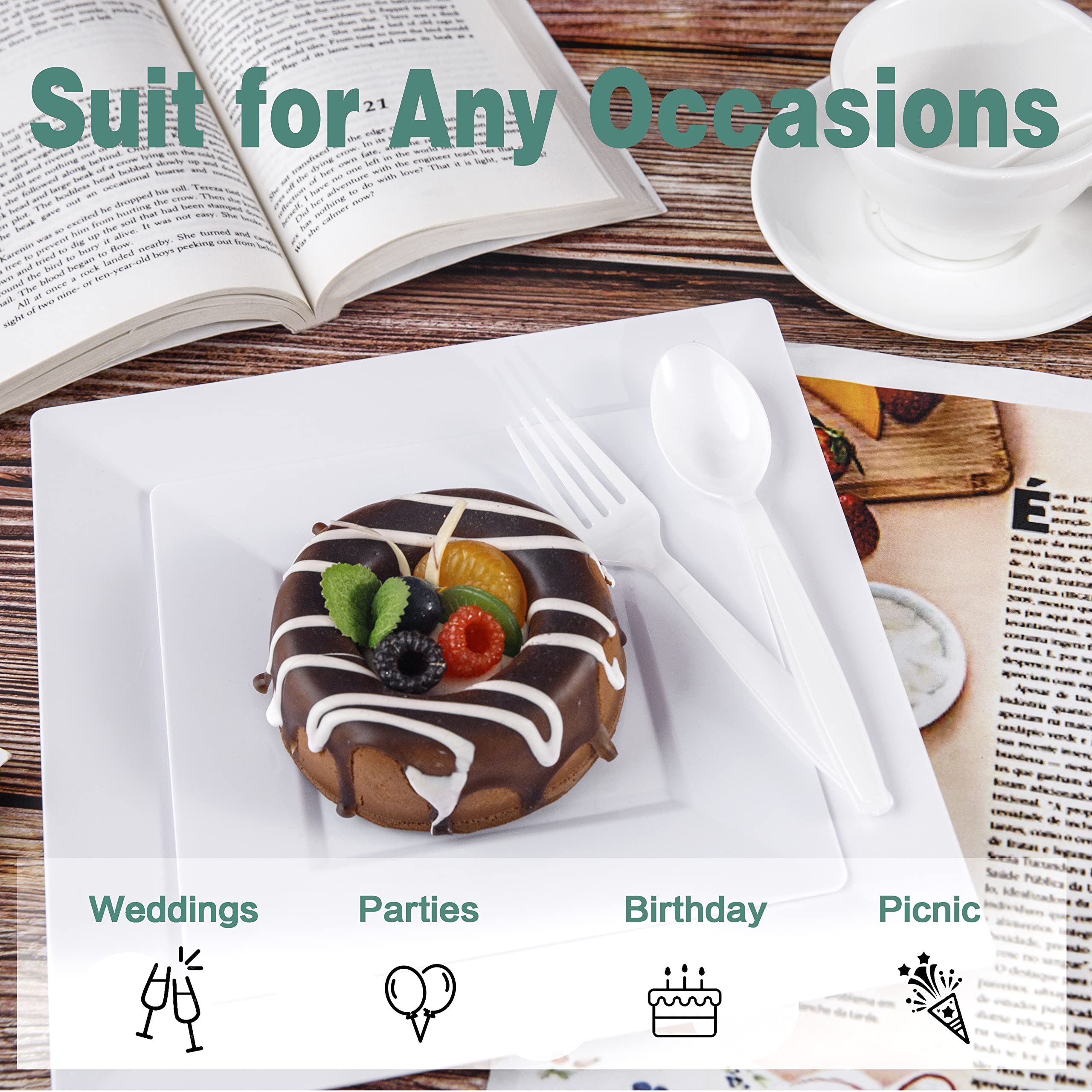 Liacere 360 Pieces White Plastic Forks - Disposable Forks - 6.7inch Heavy Duty Fork - White Plastic Utensils -Perfect for Parties Dinners Restaurants