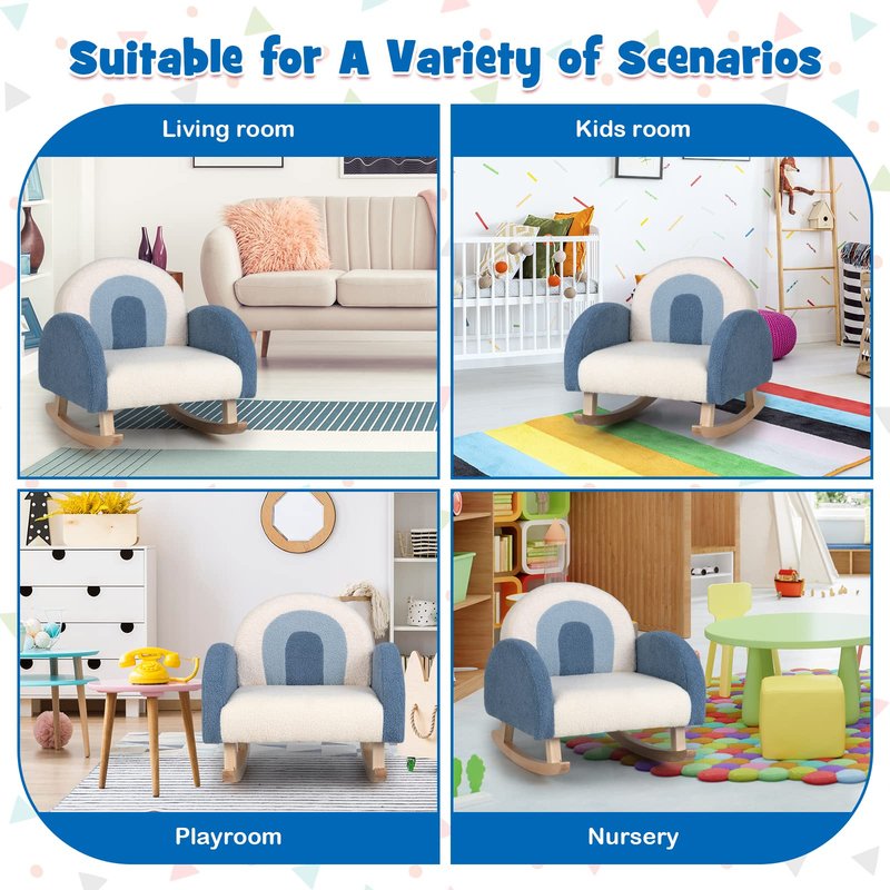 HOMGX Kids Rocking Chair, Toddler Couch with Solid Wood Base & Non-Slip Pads, Kids Rocking Sofa with Plush Fabric, Cute Children Rocker Armchair in Playroom, Nursery, Bedroom